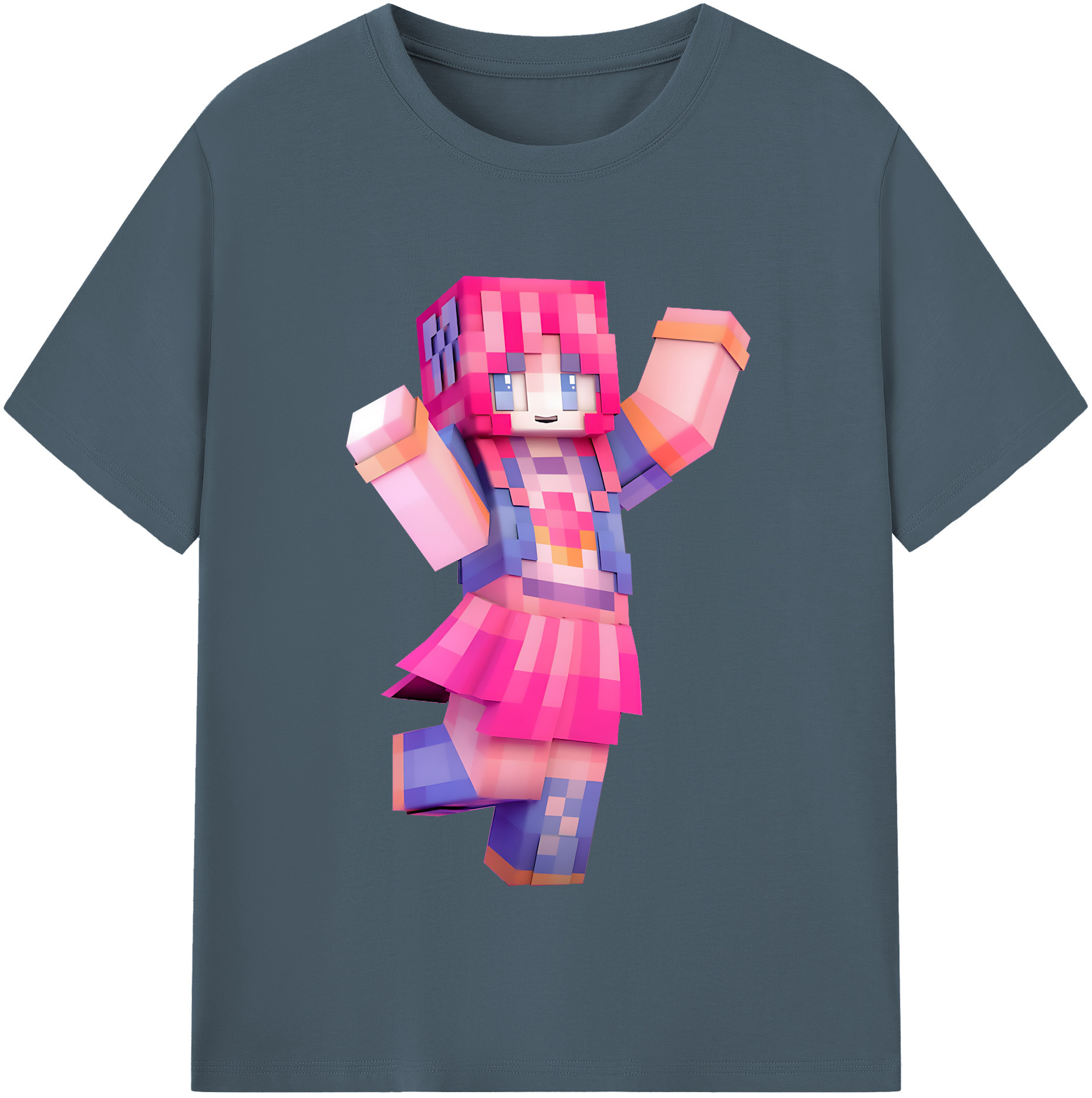 （画像用） マインクラフト ブロックの世界 Minecraft MC Block world 綿100％半袖Tシャツ（フロントプリント）
